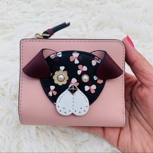 KATE SPADE Small L-Zip Pup Dog Bifold Wallet Pink